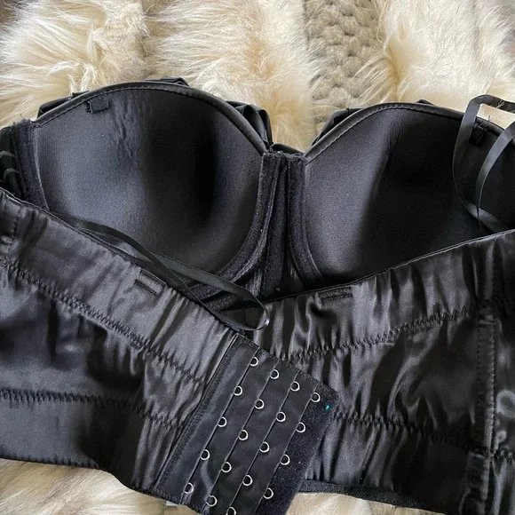 Black Satin Bustier with Floral Accents - Picture 2 of 3